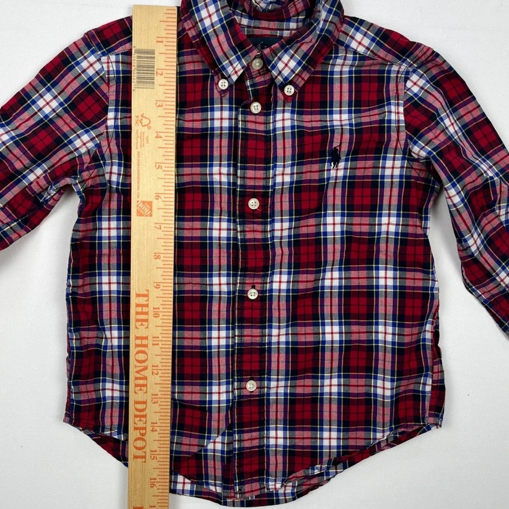 Ralph Lauren Kids Red Blue Plaid Button Down Shirt Size 2 2T Toddler Preppy